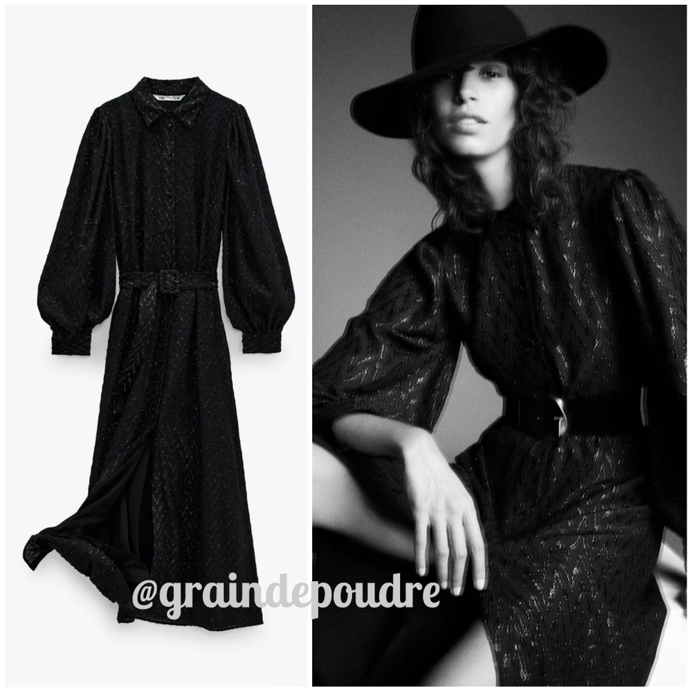 Zara Campaign Metallic Chevron Peasant Shirtdress